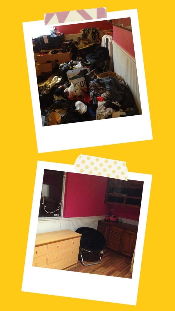 Bedroom transformation before and after by Kiera Rain, professional organizer East Bay CA