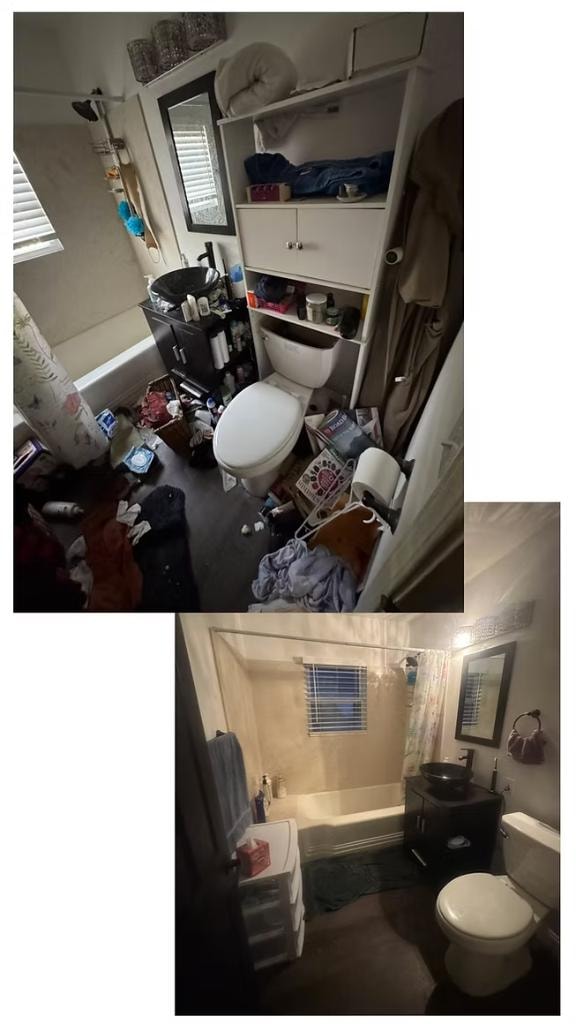 Bathroom before and after — chaos cleared, calm restored by Kiera Rain, Fremont CA
