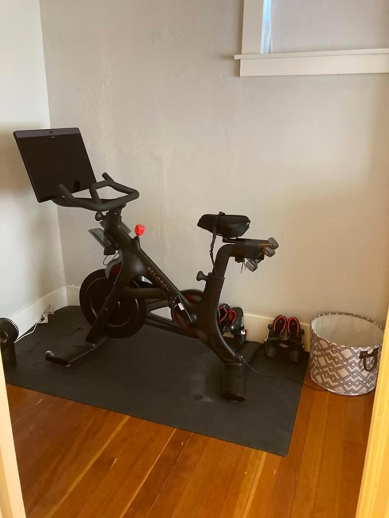 Home gym and Peloton room organized and set up by Kiera Rain, Orinda CA