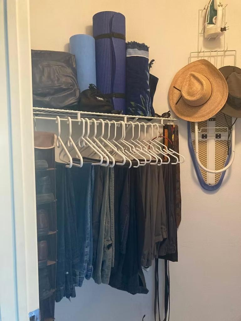 Organized closet with neat hangers and yoga mats — after professional organizing, Danville CA