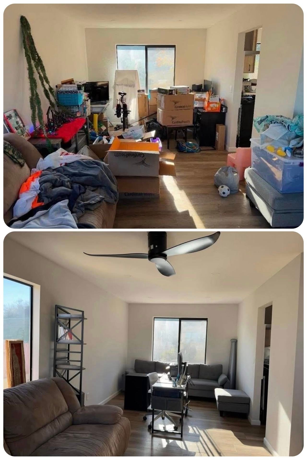 Apartment move-in before and after declutter and organizing by Kiera Rain, professional organizer in Pleasanton CA