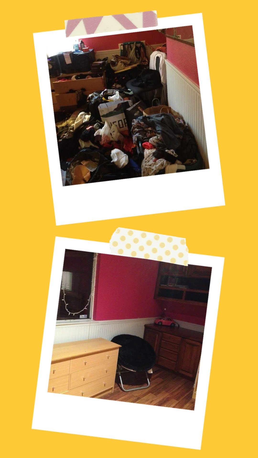 Cluttered bedroom before and after declutter and organization by Kiera Rain, professional home organizer in San Ramon CA