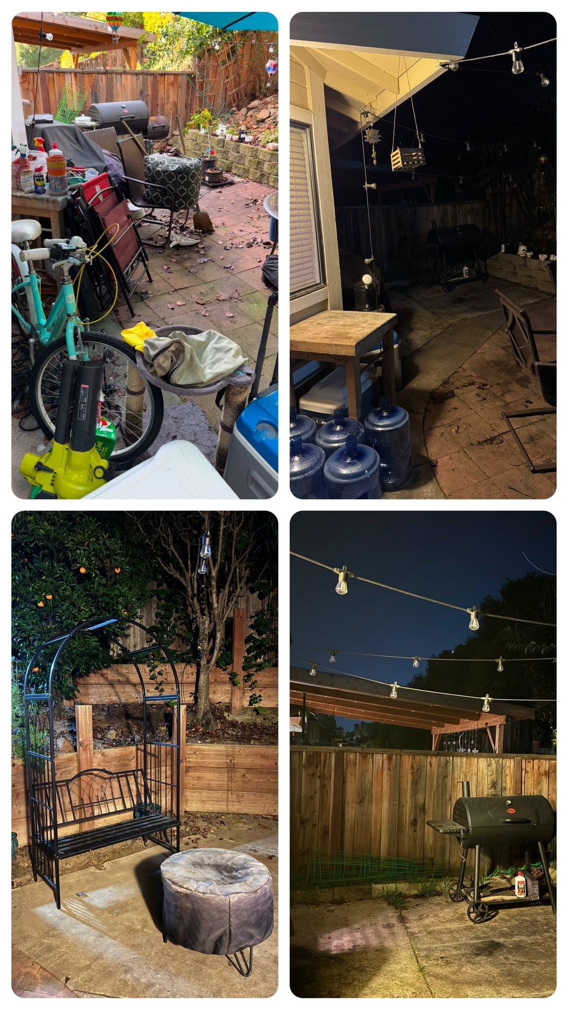 Backyard entertaining space before and after transformation by Bay Area Professional Organizer Kiera Rain, Lafayette CA