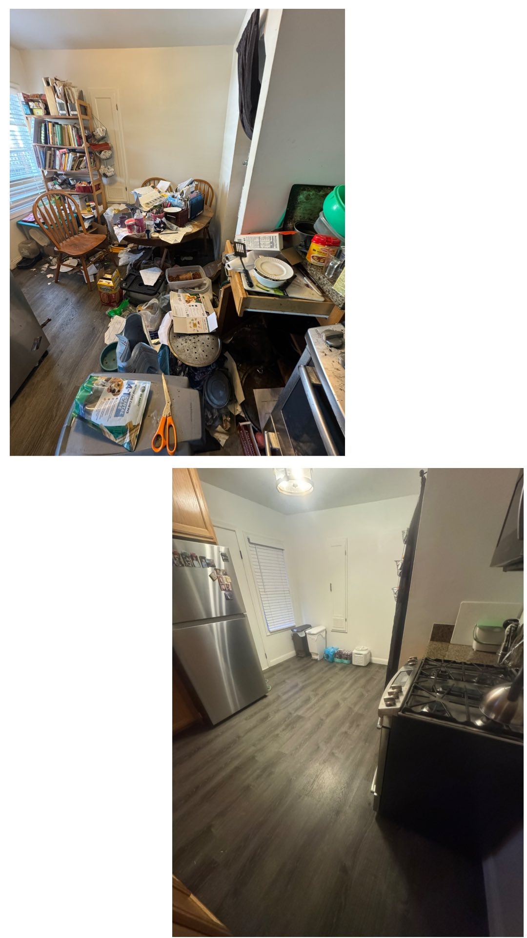 Cluttered kitchen before and after deep clean and declutter by Kiera Rain, professional organizer in Lafayette CA