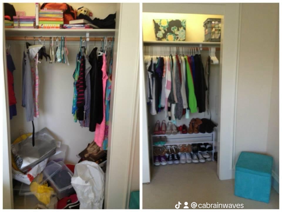 Closet system before and after transformation by Bay Area Professional Organizer Kiera Rain, Pleasanton CA