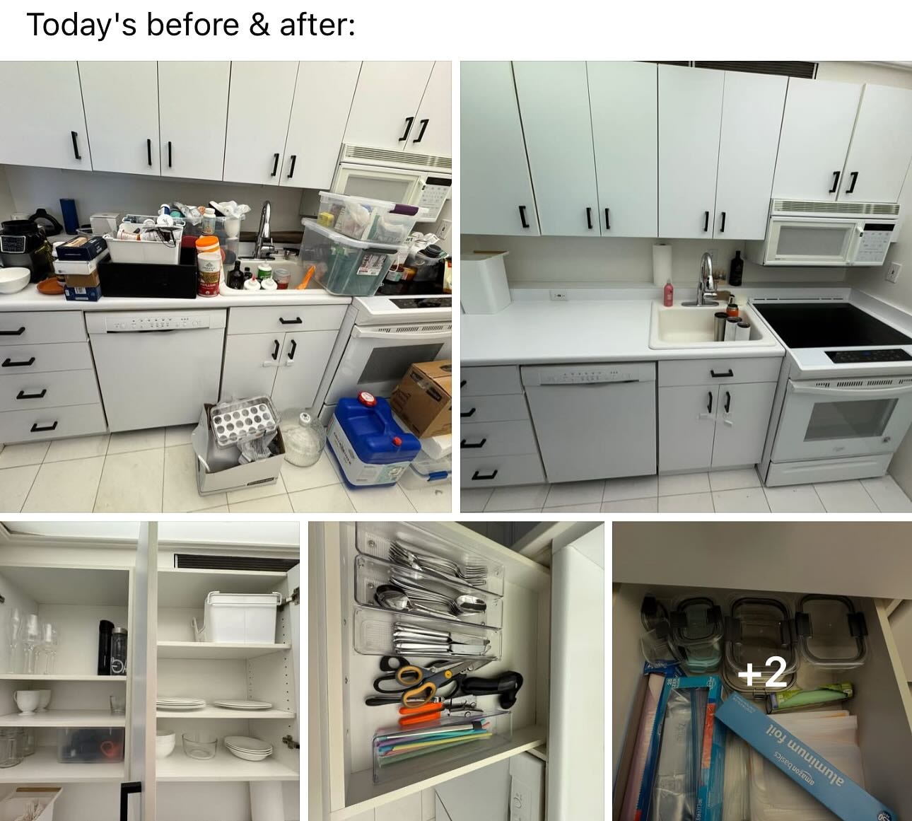 Kitchen move-in unpacking and organizing before and after by Bay Area Professional Organizer Kiera Rain, Pleasanton CA