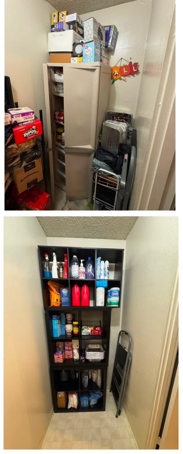 Closet storage before and after organization by Bay Area Professional Organizer Kiera Rain, Dublin CA