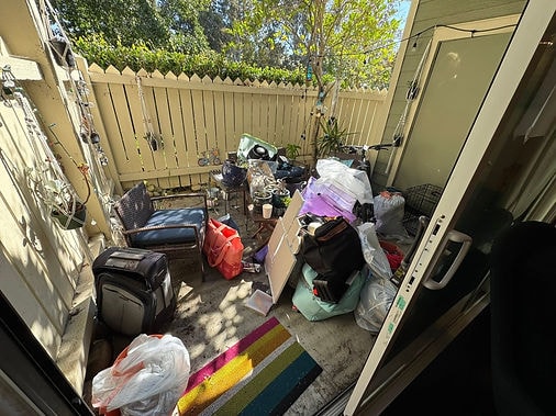 Cluttered patio before professional organizing by Kiera Rain, Bay Area Professional Organizer, Danville CA